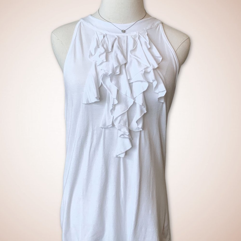 White Sleeveless Dressy Top with Ruffles